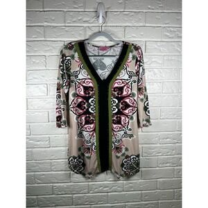 Vintage Joyous & Free Medium Y2K Funky Scroll Print Tunic Top Pink‎ Green Boho